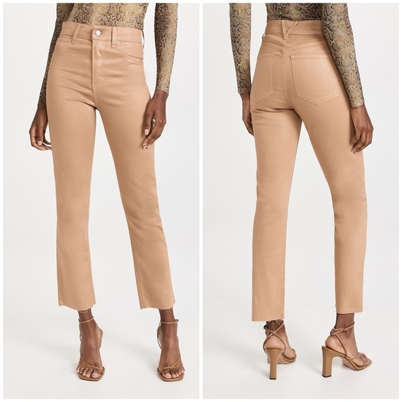 Veronica Beard Ryleigh Slim Straight High Rise Jeans Pants Camel Coated Sz 27 - Picture 1 of 15